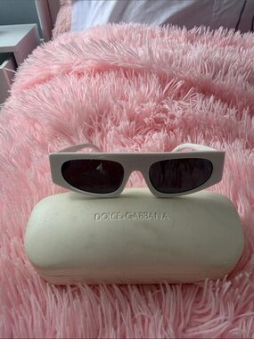 Dolce & Gabbana White Rectangular Sunglasses with Black Lenses